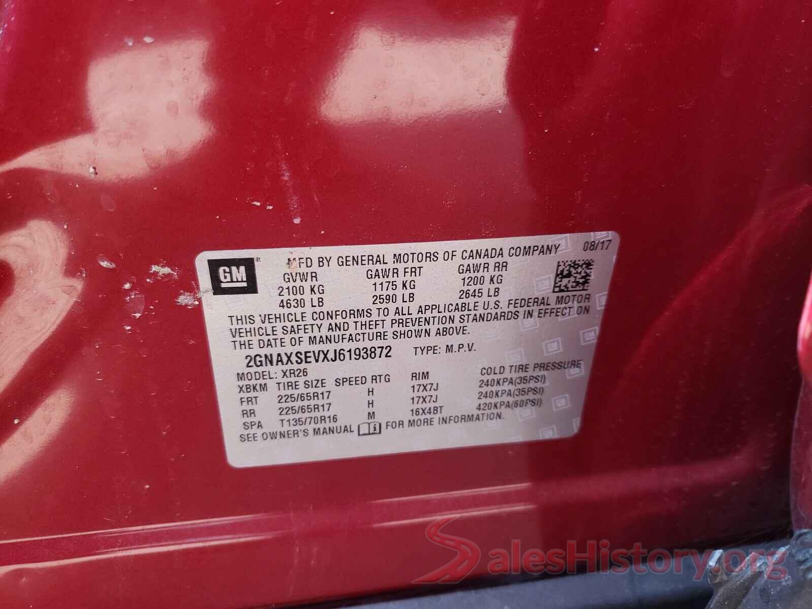 2GNAXSEVXJ6193872 2018 CHEVROLET EQUINOX