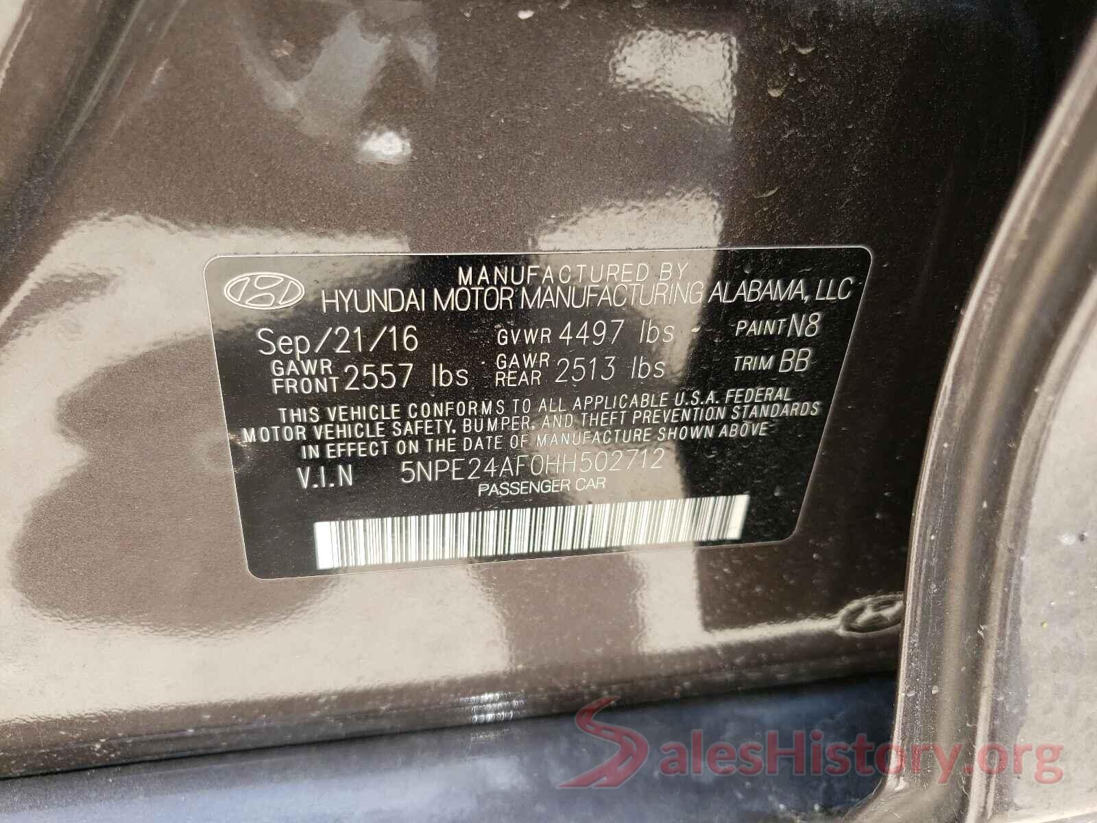 5NPE24AF0HH502712 2017 HYUNDAI SONATA