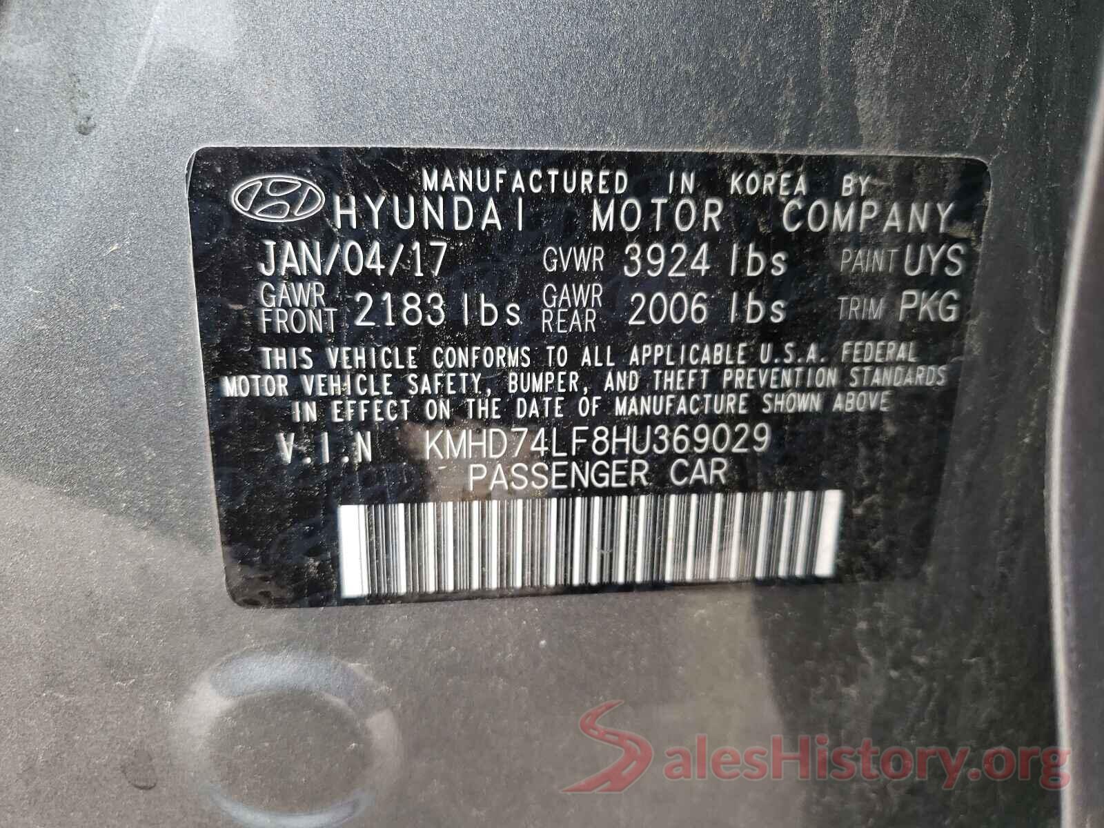 KMHD74LF8HU369029 2017 HYUNDAI ELANTRA