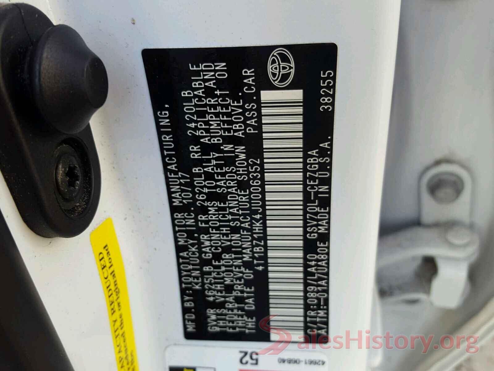 4T1BZ1HK4JU006352 2018 TOYOTA CAMRY