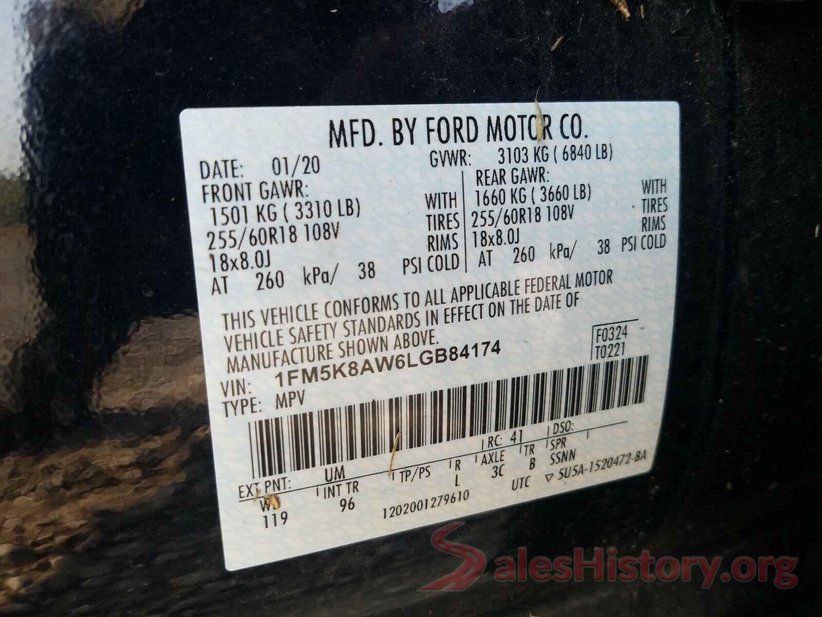 1FM5K8AW6LGB84174 2020 FORD EXPLORER