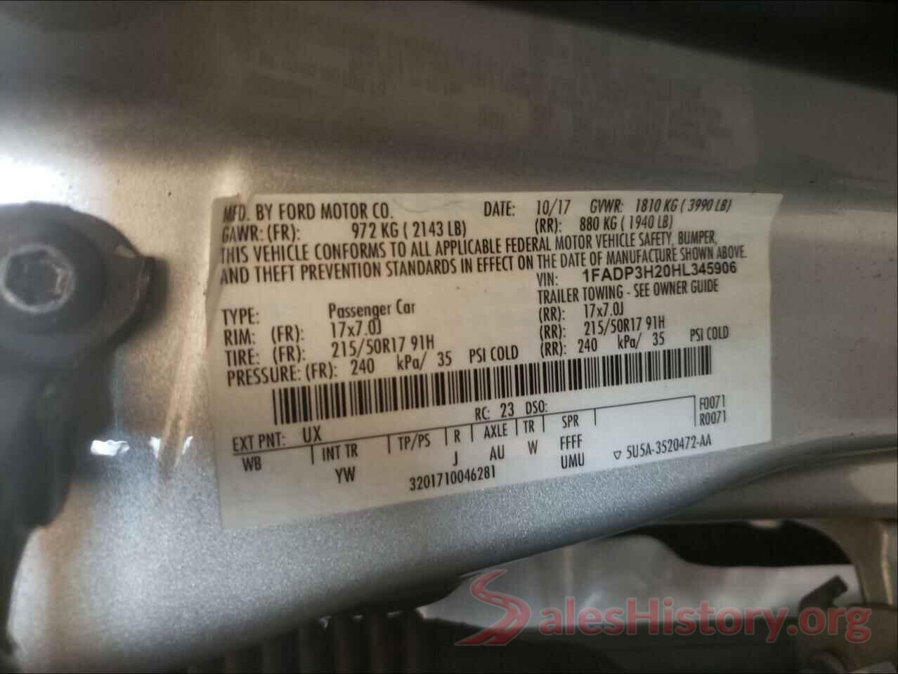 1FADP3H20HL345906 2017 FORD FOCUS