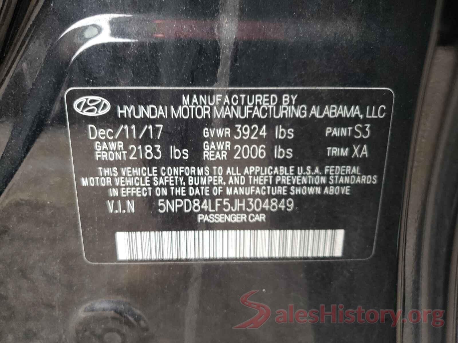 5NPD84LF5JH304849 2018 HYUNDAI ELANTRA