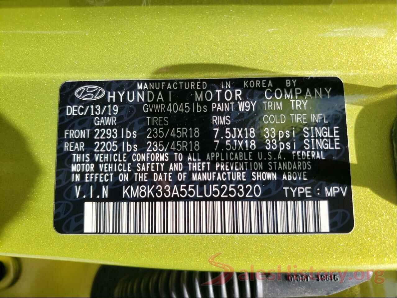 KM8K33A55LU525320 2020 HYUNDAI KONA