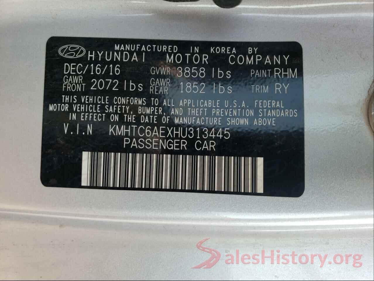 KMHTC6AEXHU313445 2017 HYUNDAI VELOSTER