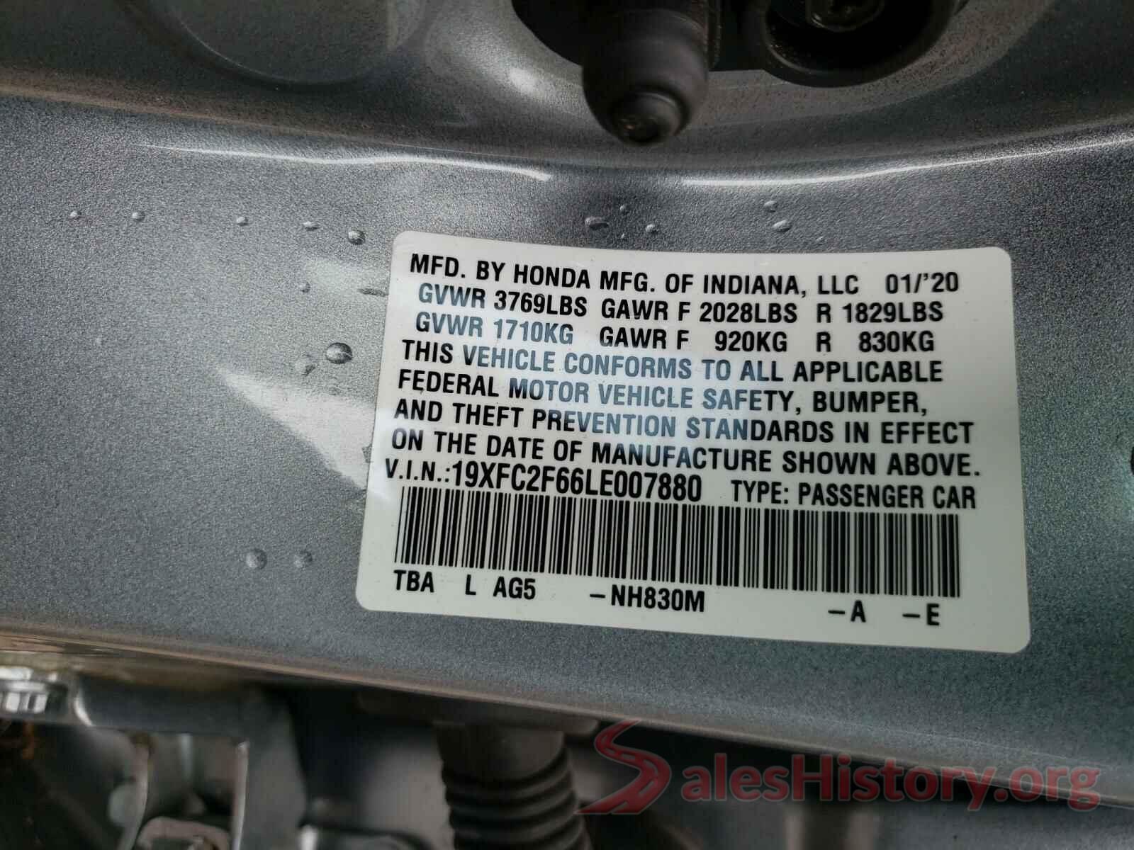 19XFC2F66LE007880 2020 HONDA CIVIC