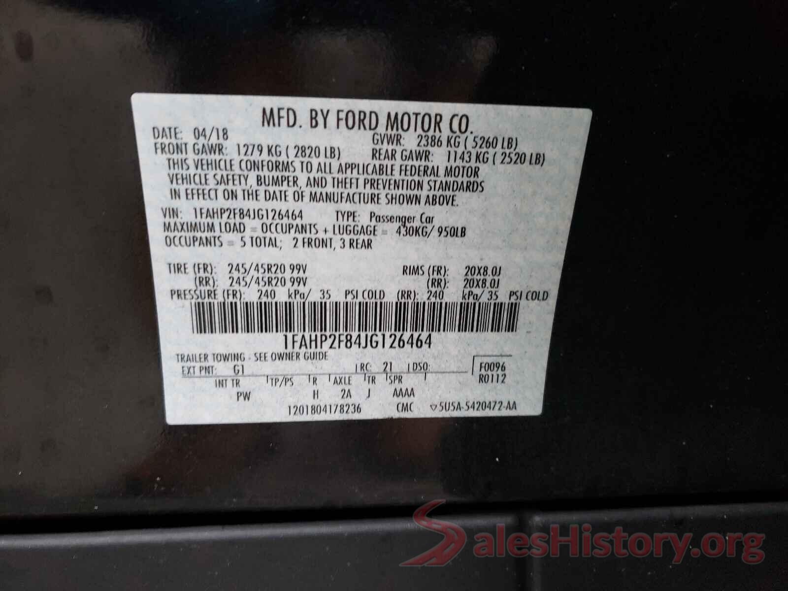 1FAHP2F84JG126464 2018 FORD TAURUS