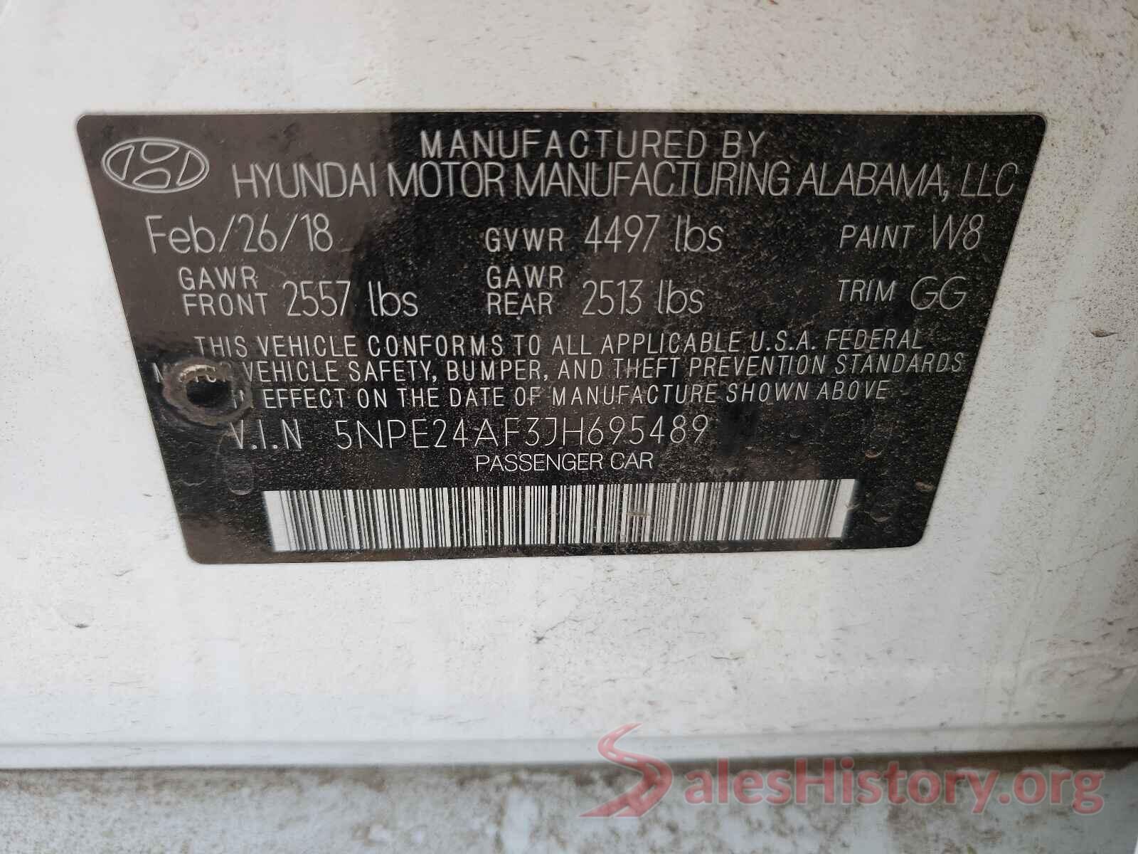 5NPE24AF3JH695489 2018 HYUNDAI SONATA