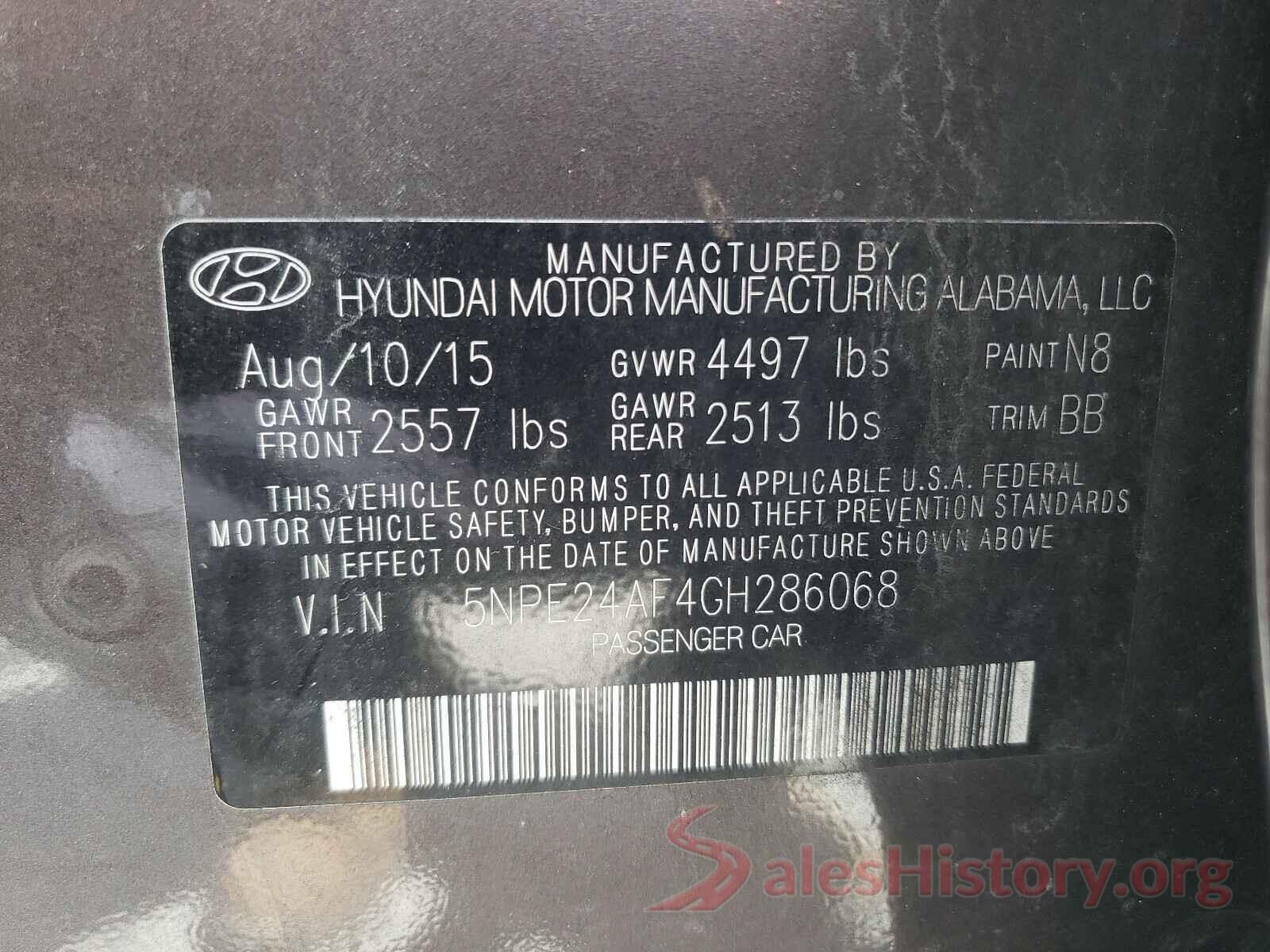 5NPE24AF4GH286068 2016 HYUNDAI SONATA