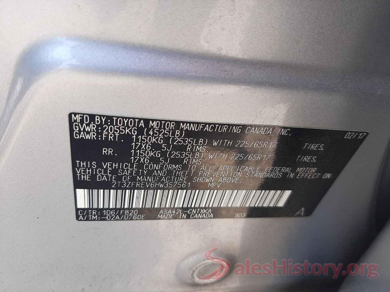 2T3ZFREV6HW357561 2017 TOYOTA RAV4