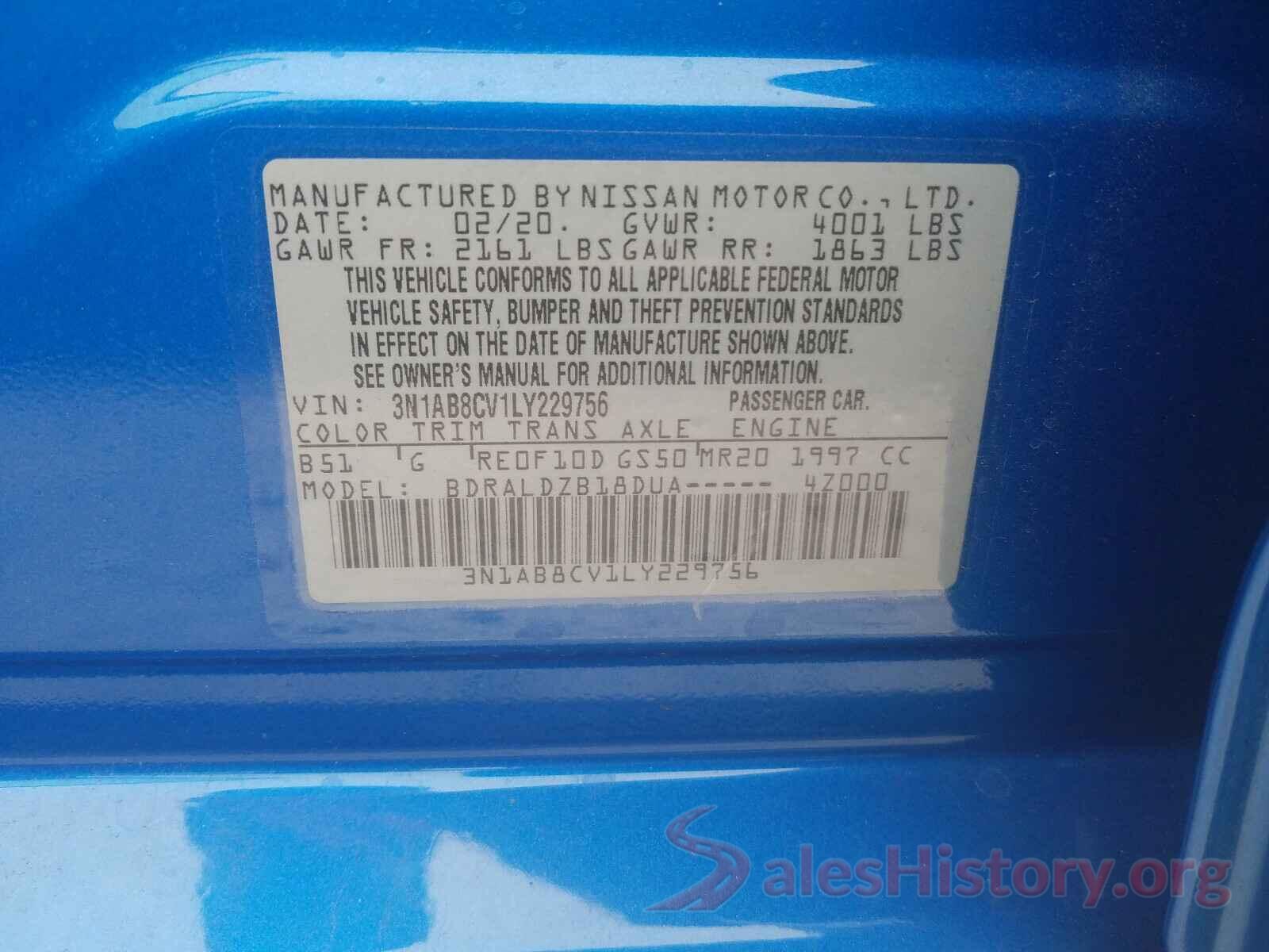 3N1AB8CV1LY229756 2020 NISSAN SENTRA