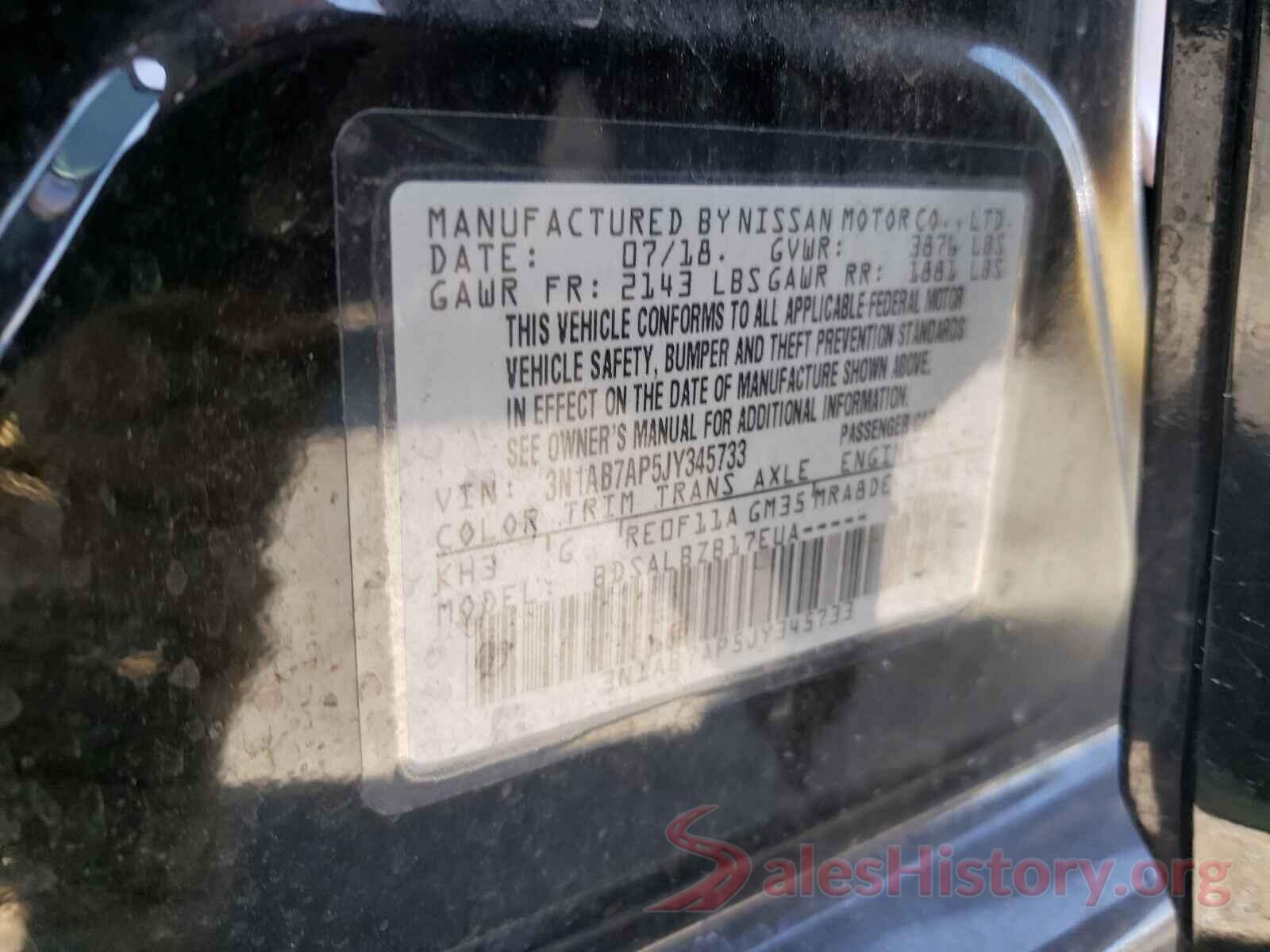 3N1AB7AP5JY345733 2018 NISSAN SENTRA