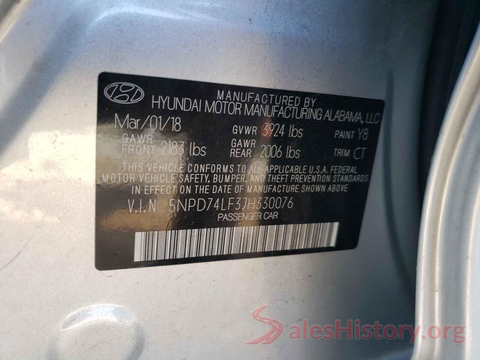 5NPD74LF3JH330076 2018 HYUNDAI ELANTRA