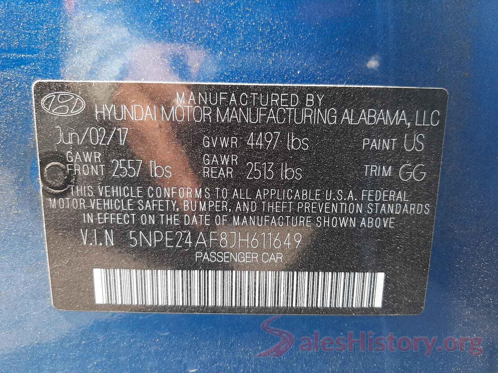 5NPE24AF8JH611649 2018 HYUNDAI SONATA