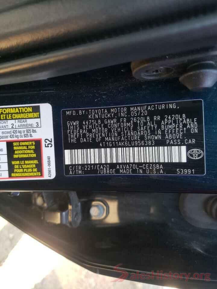 4T1G11AK6LU956383 2020 TOYOTA CAMRY