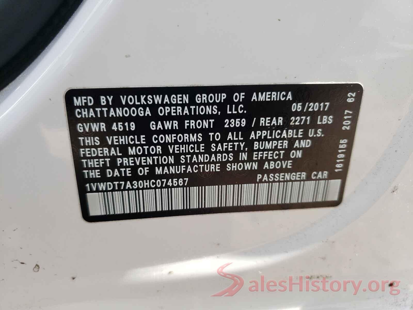 1VWDT7A30HC074567 2017 VOLKSWAGEN PASSAT