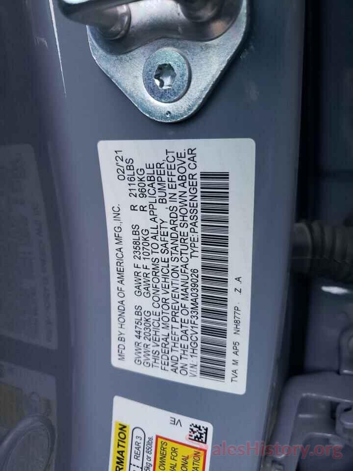 1HGCV1F33MA039026 2021 HONDA ACCORD