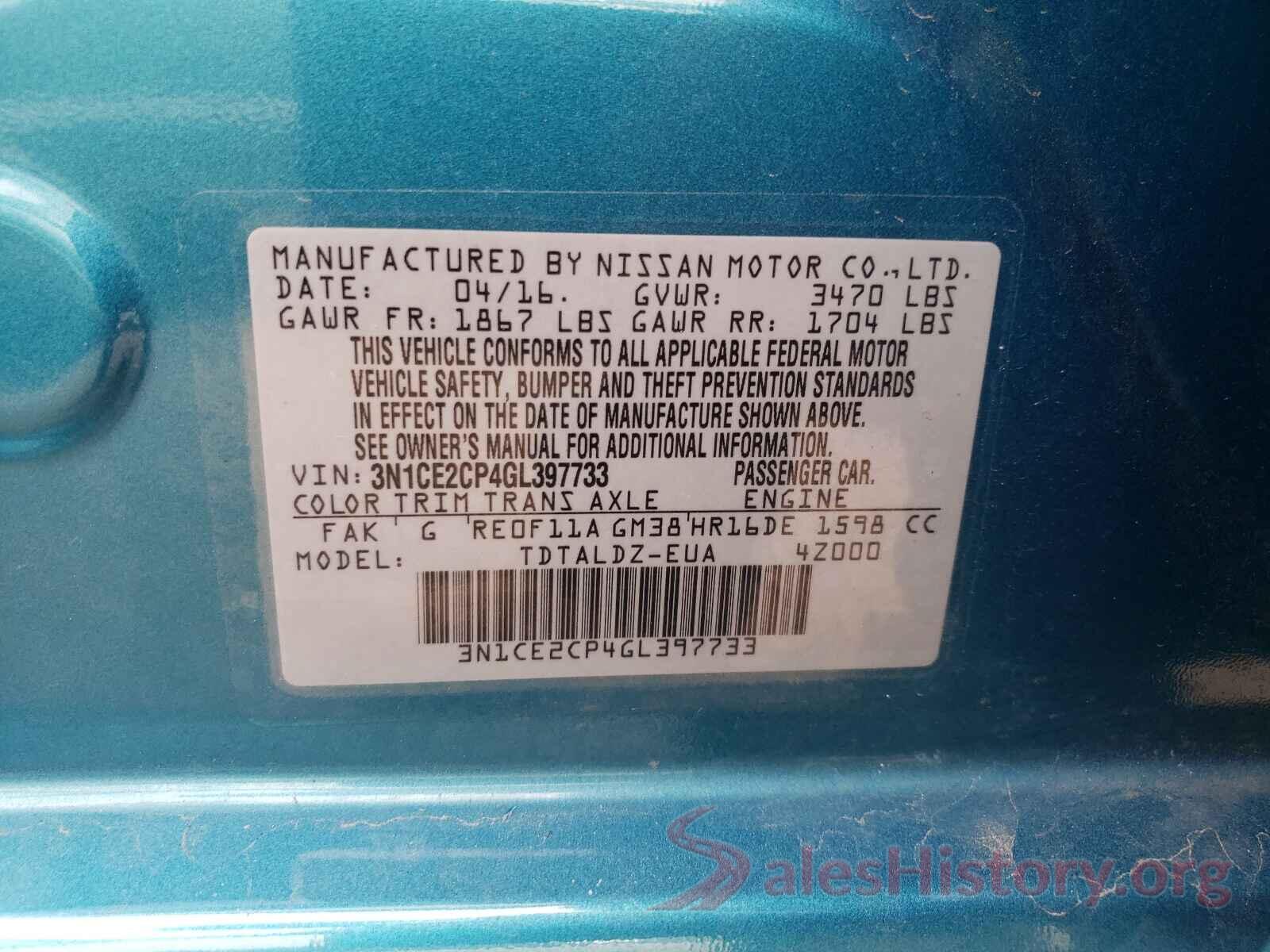 3N1CE2CP4GL397733 2016 NISSAN VERSA