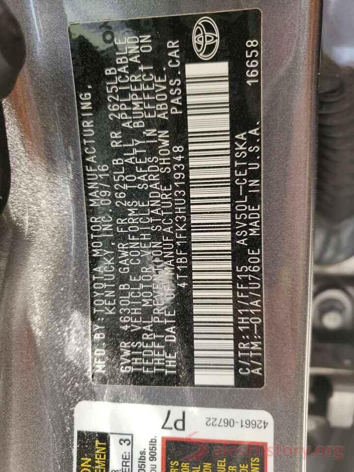 4T1BF1FK3HU319348 2017 TOYOTA CAMRY