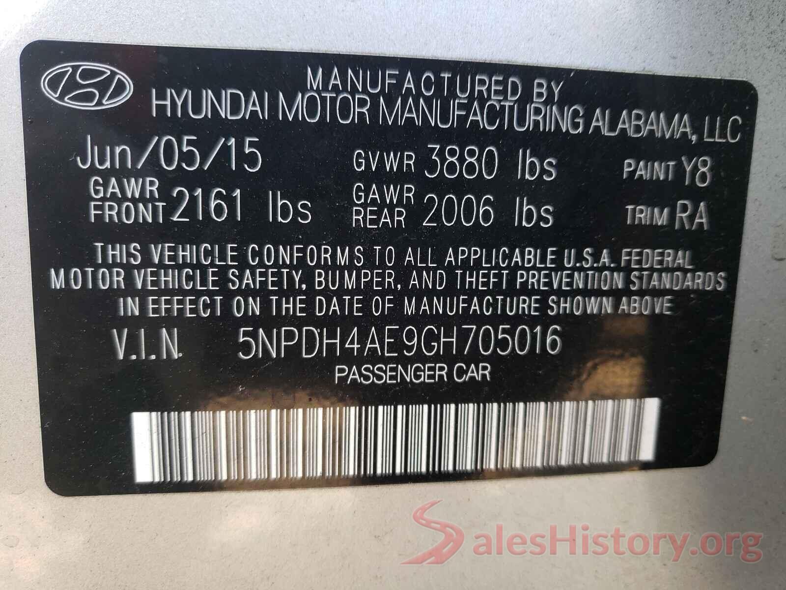 5NPDH4AE9GH705016 2016 HYUNDAI ELANTRA