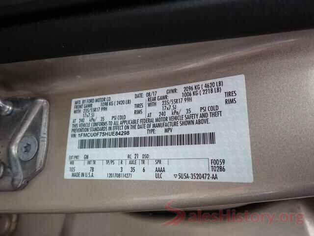 1FMCU0F75HUE84298 2017 FORD ESCAPE