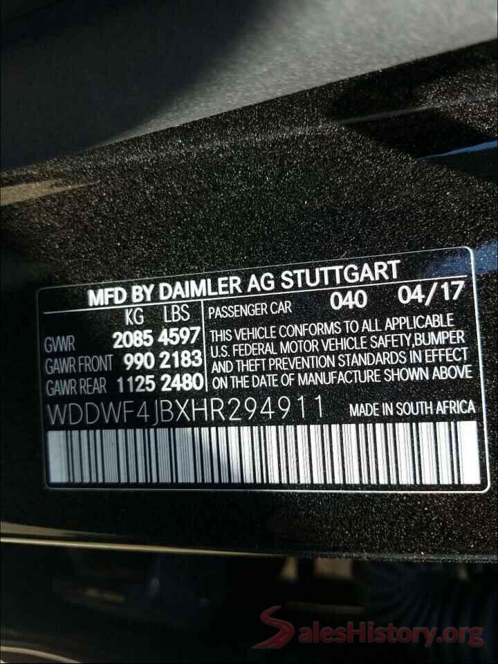 WDDWF4JBXHR294911 2017 MERCEDES-BENZ C CLASS