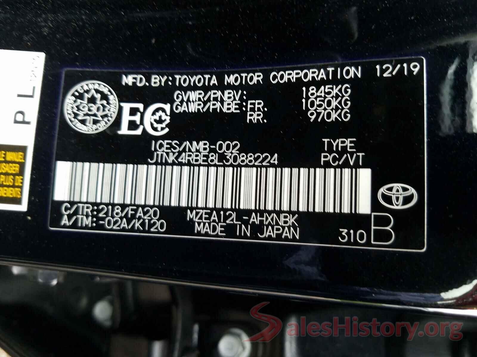 JTNK4RBE8L3088224 2020 TOYOTA COROLLA