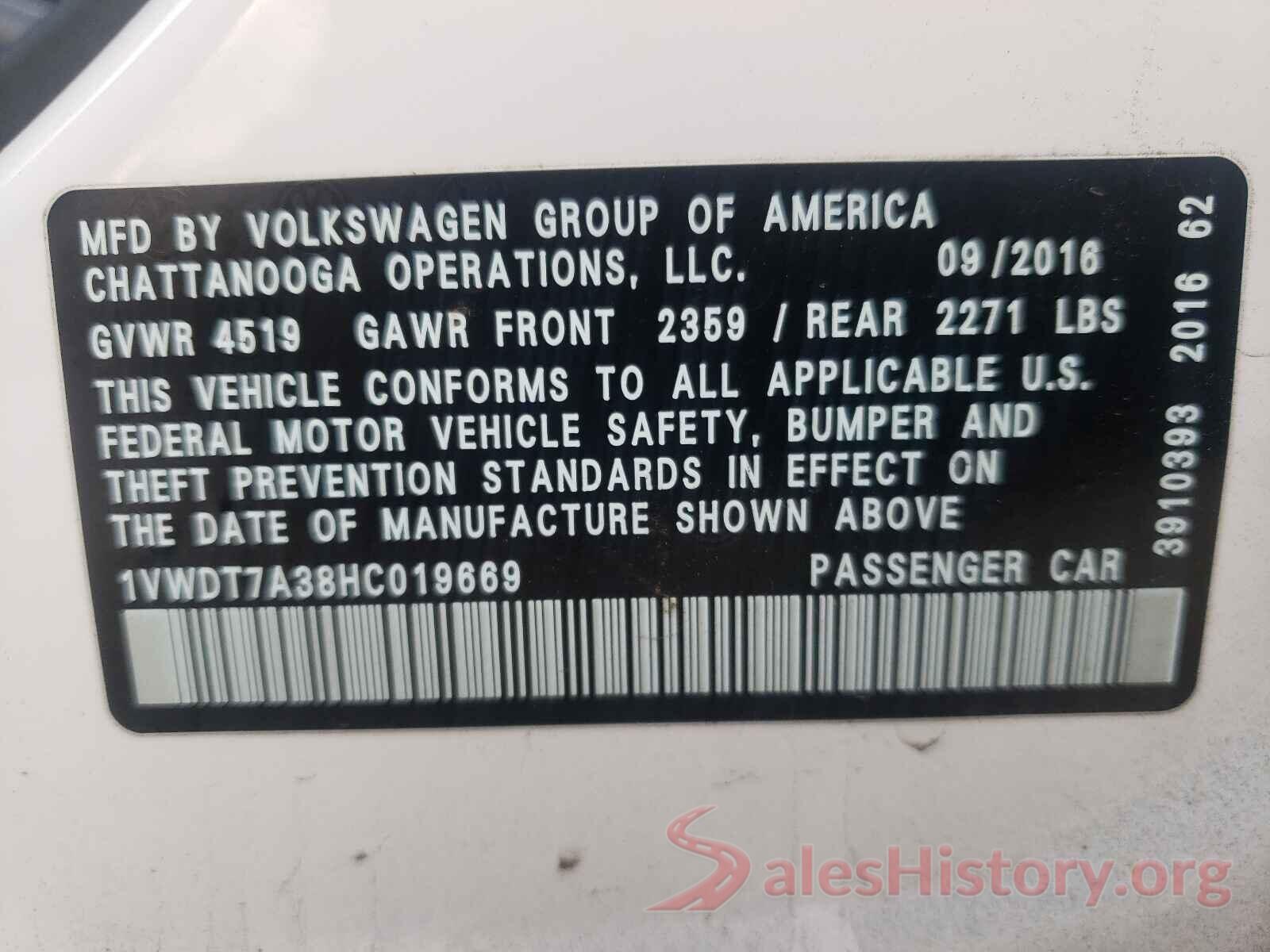 1VWDT7A38HC019669 2017 VOLKSWAGEN PASSAT