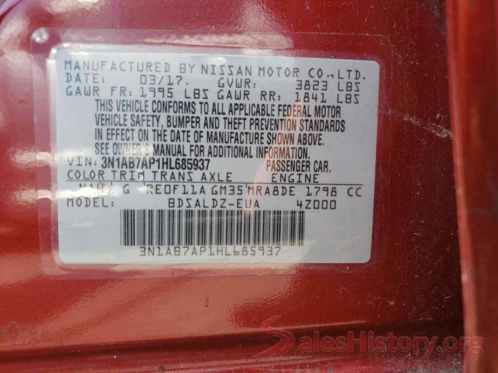 3N1AB7AP1HL685937 2017 NISSAN SENTRA