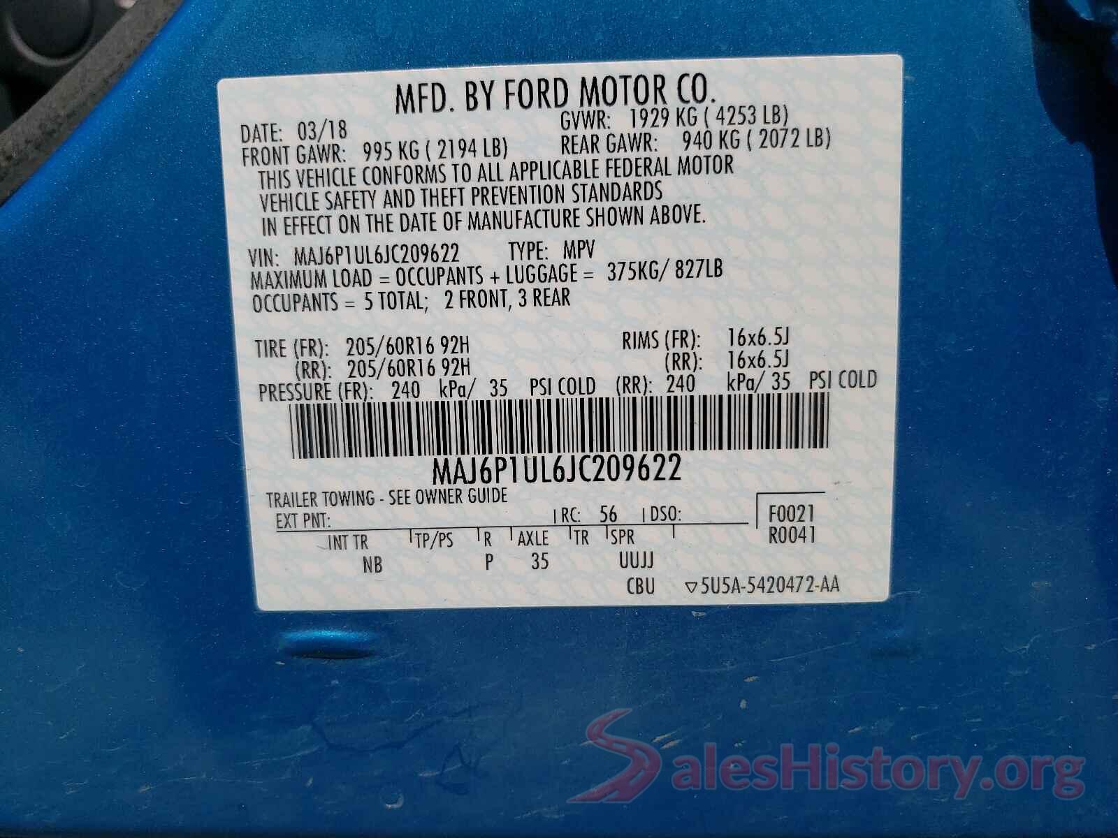 MAJ6P1UL6JC209622 2018 FORD ALL OTHER