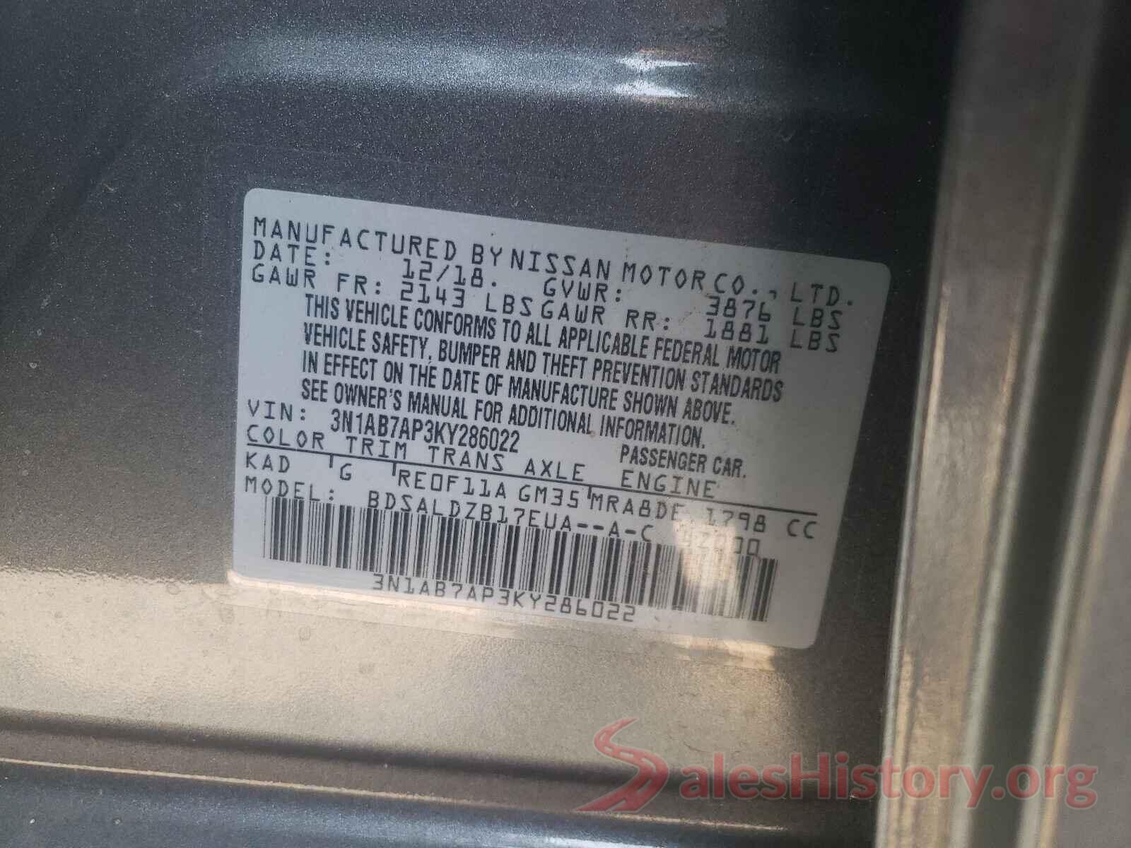 3N1AB7AP3KY286022 2019 NISSAN SENTRA