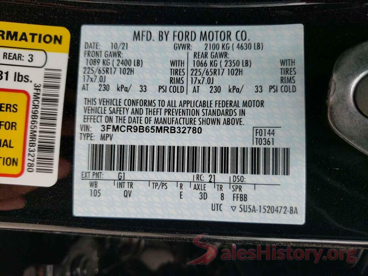 3FMCR9B65MRB32780 2021 FORD BRONCO