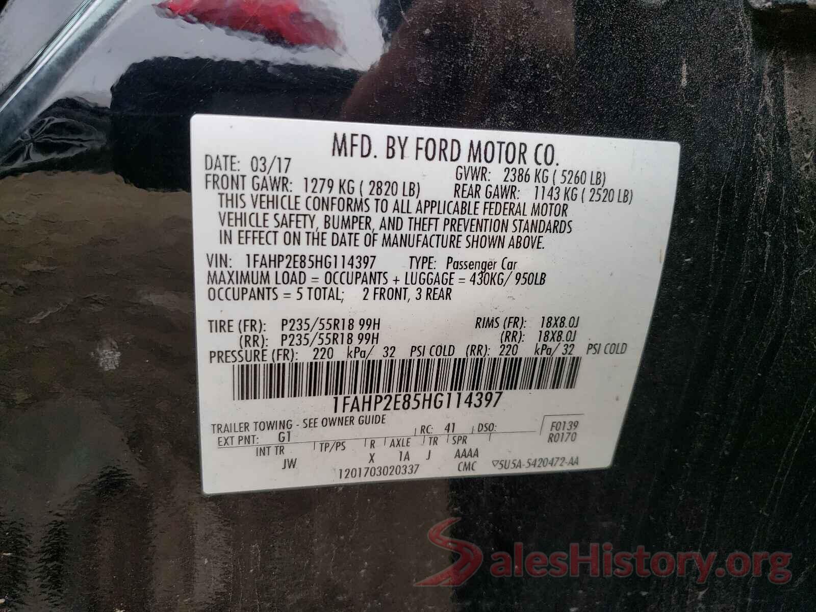 1FAHP2E85HG114397 2017 FORD TAURUS