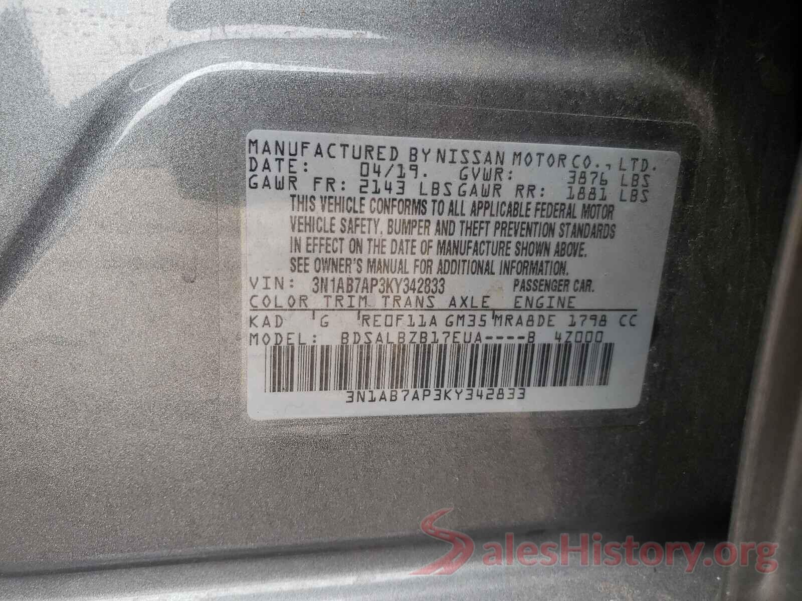 3N1AB7AP3KY342833 2019 NISSAN SENTRA