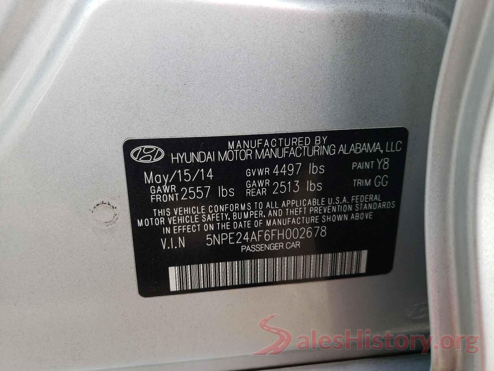 5NPE24AF6FH002678 2015 HYUNDAI SONATA