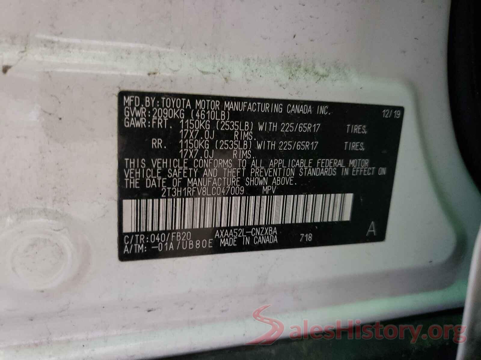 2T3H1RFV8LC047009 2020 TOYOTA RAV4