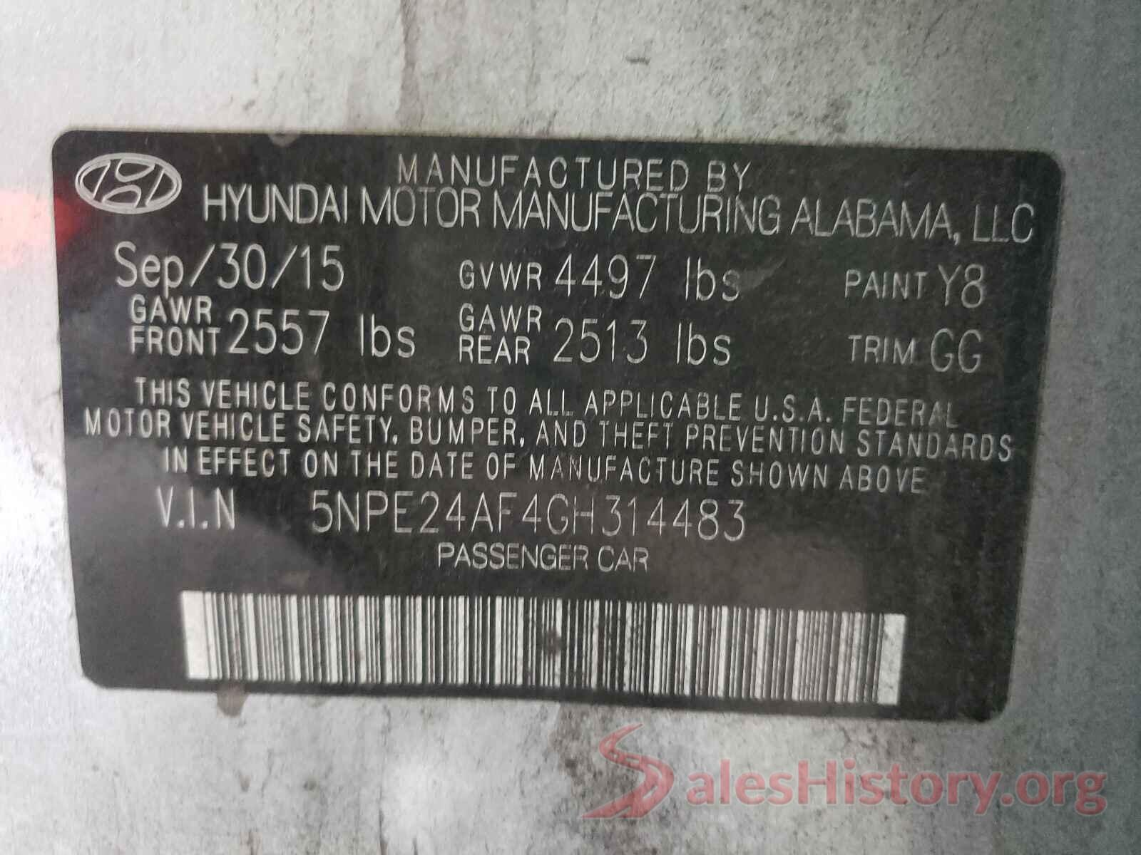 5NPE24AF4GH314483 2016 HYUNDAI SONATA