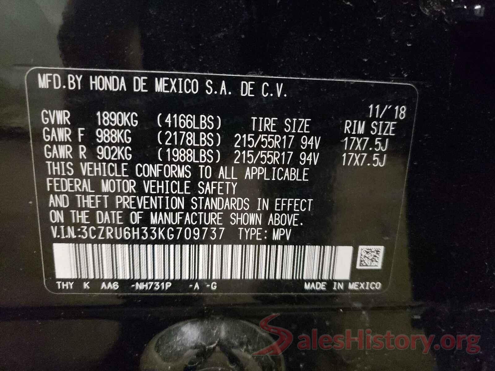 3CZRU6H33KG709737 2019 HONDA HR-V