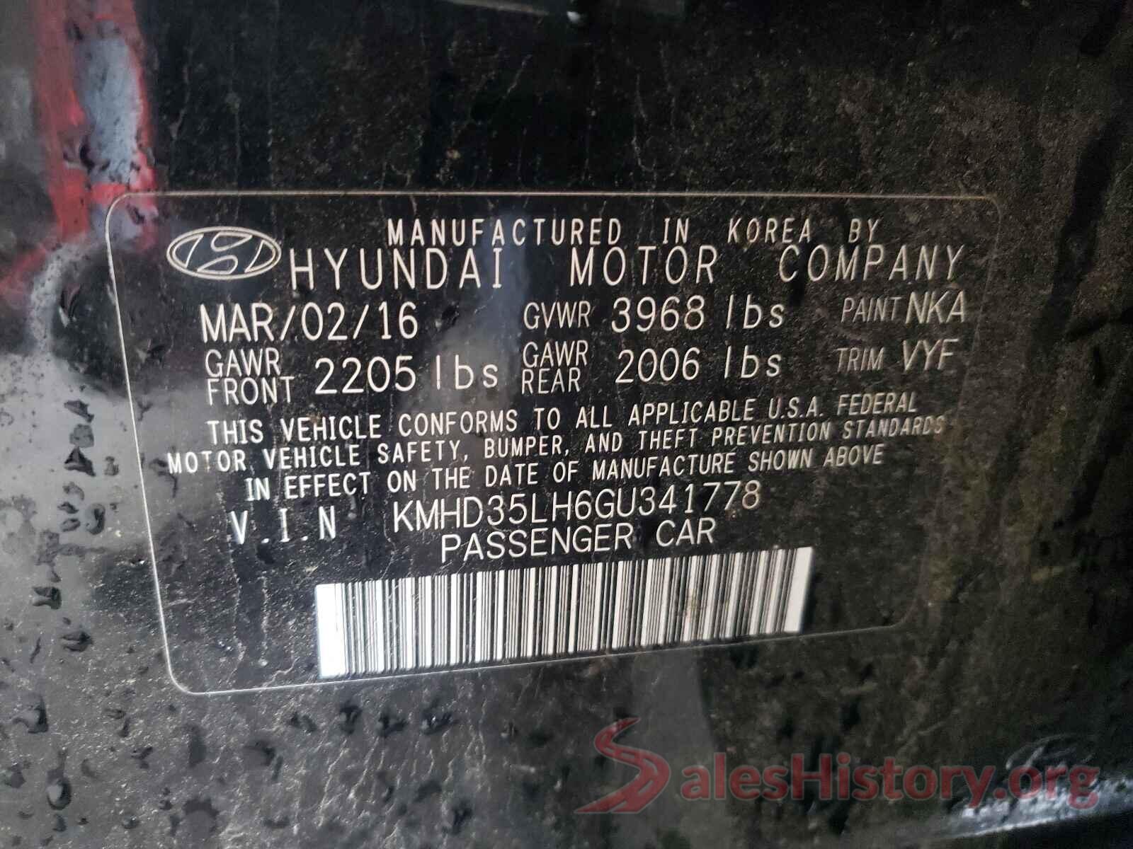 KMHD35LH6GU341778 2016 HYUNDAI ELANTRA