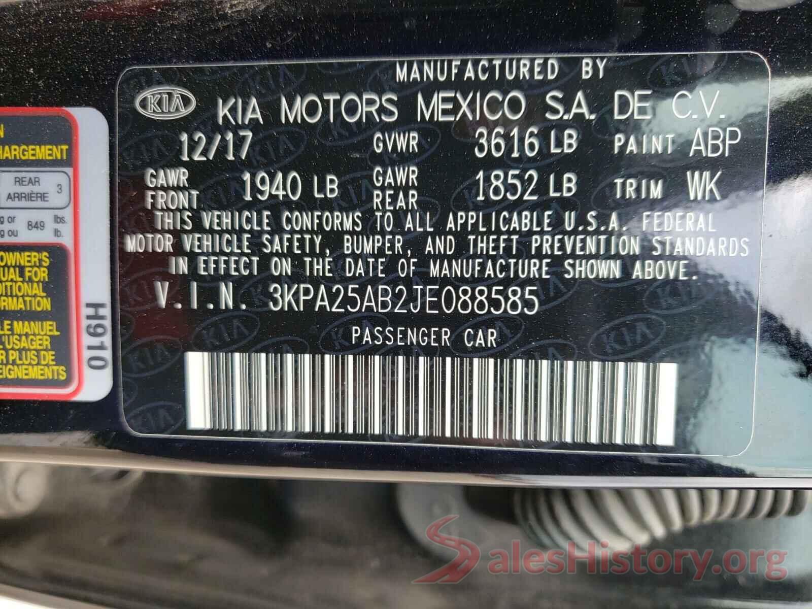 3KPA25AB2JE088585 2018 KIA RIO