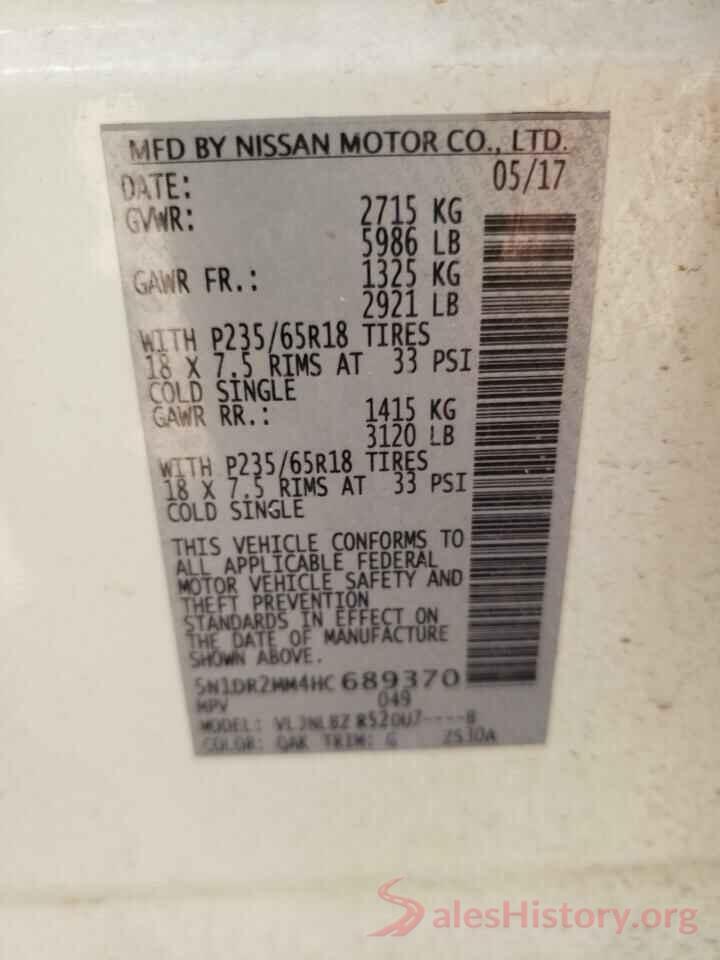 5N1DR2MM4HC689370 2017 NISSAN PATHFINDER