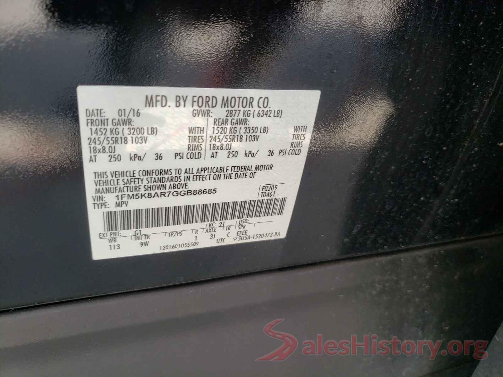 1FM5K8AR7GGB88685 2016 FORD EXPLORER