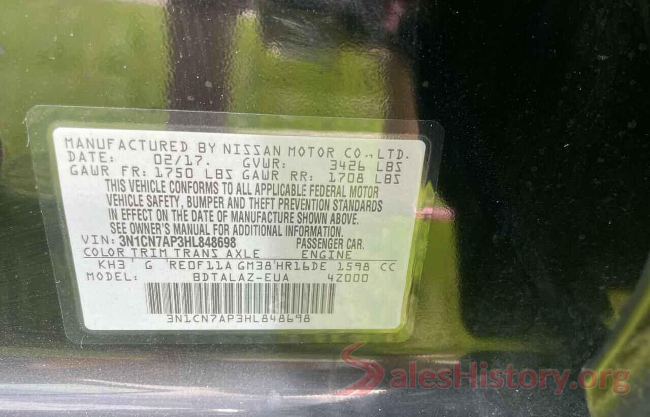 3N1CN7AP3HL848698 2017 NISSAN VERSA