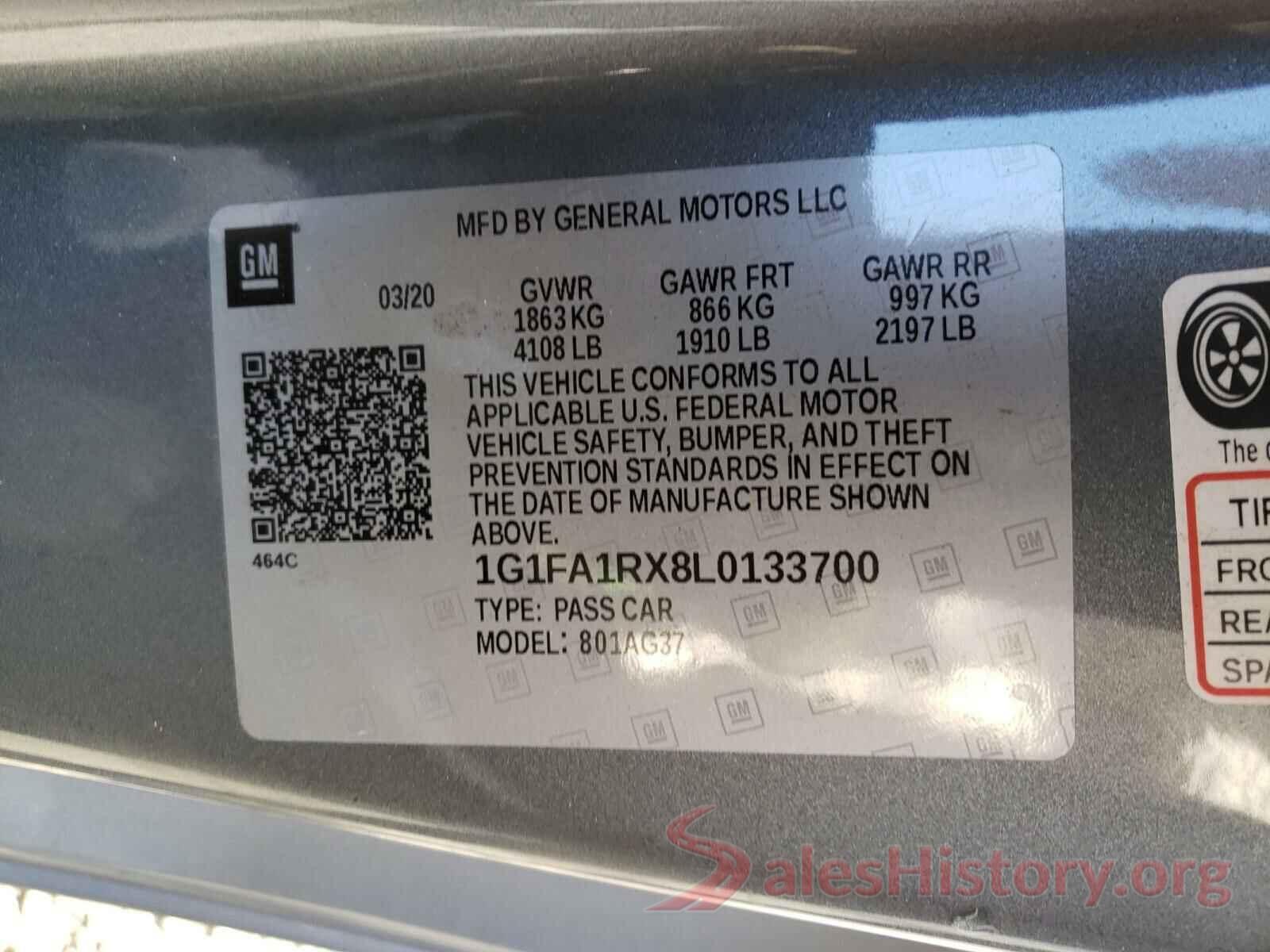 1G1FA1RX8L0133700 2020 CHEVROLET CAMARO