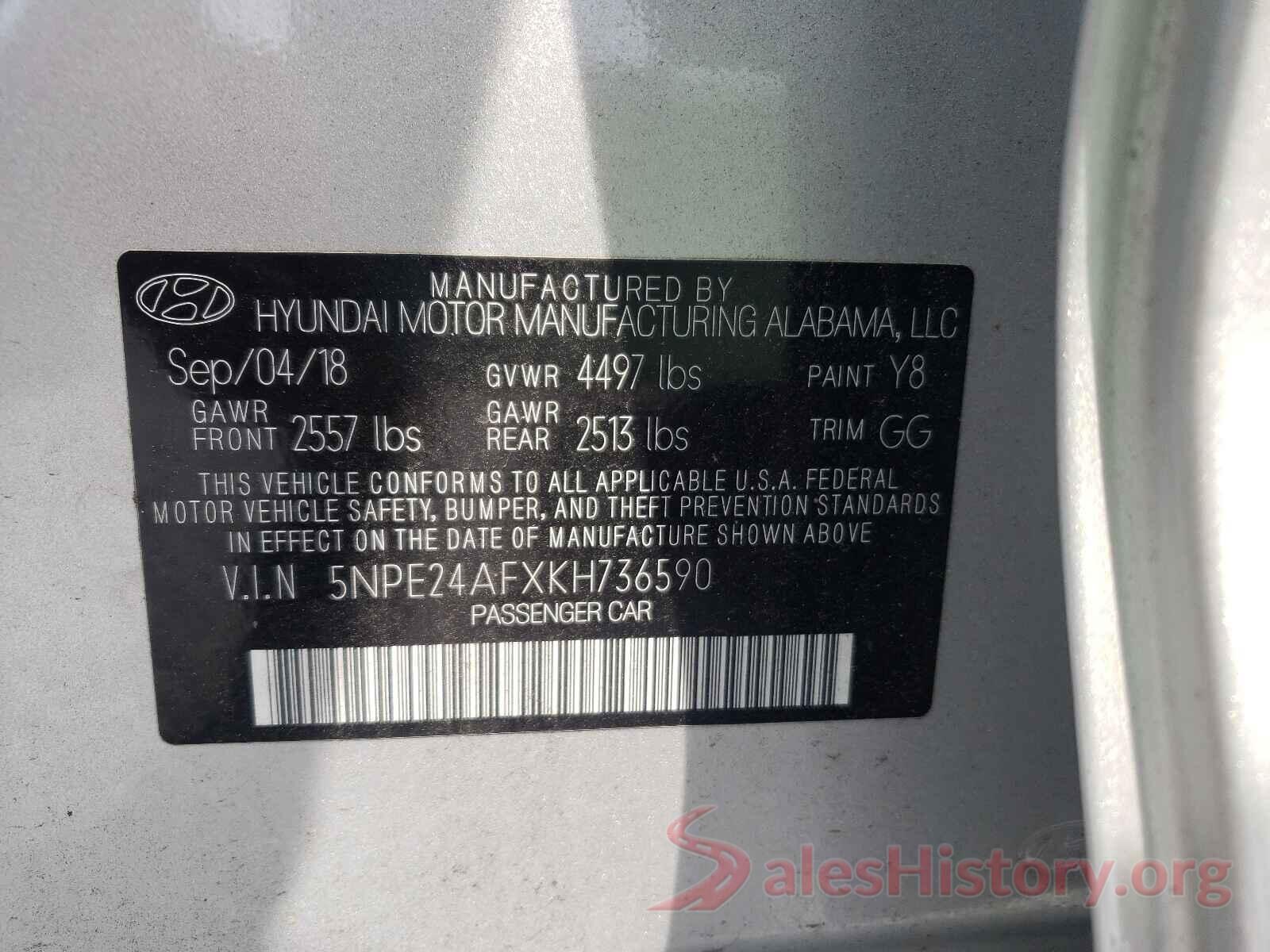 5NPE24AFXKH736590 2019 HYUNDAI SONATA