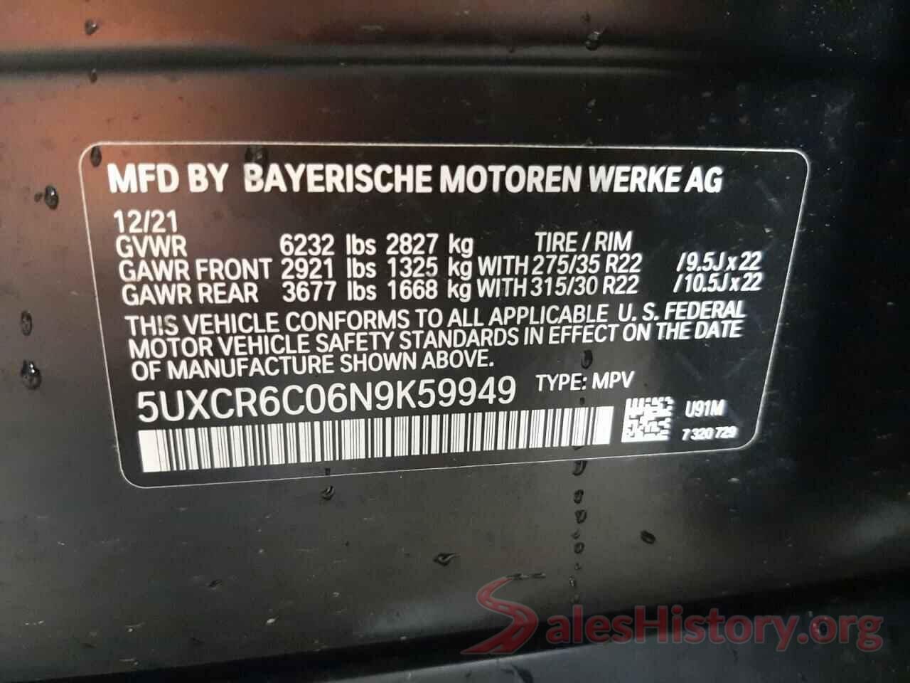 5UXCR6C06N9K59949 2022 BMW X5