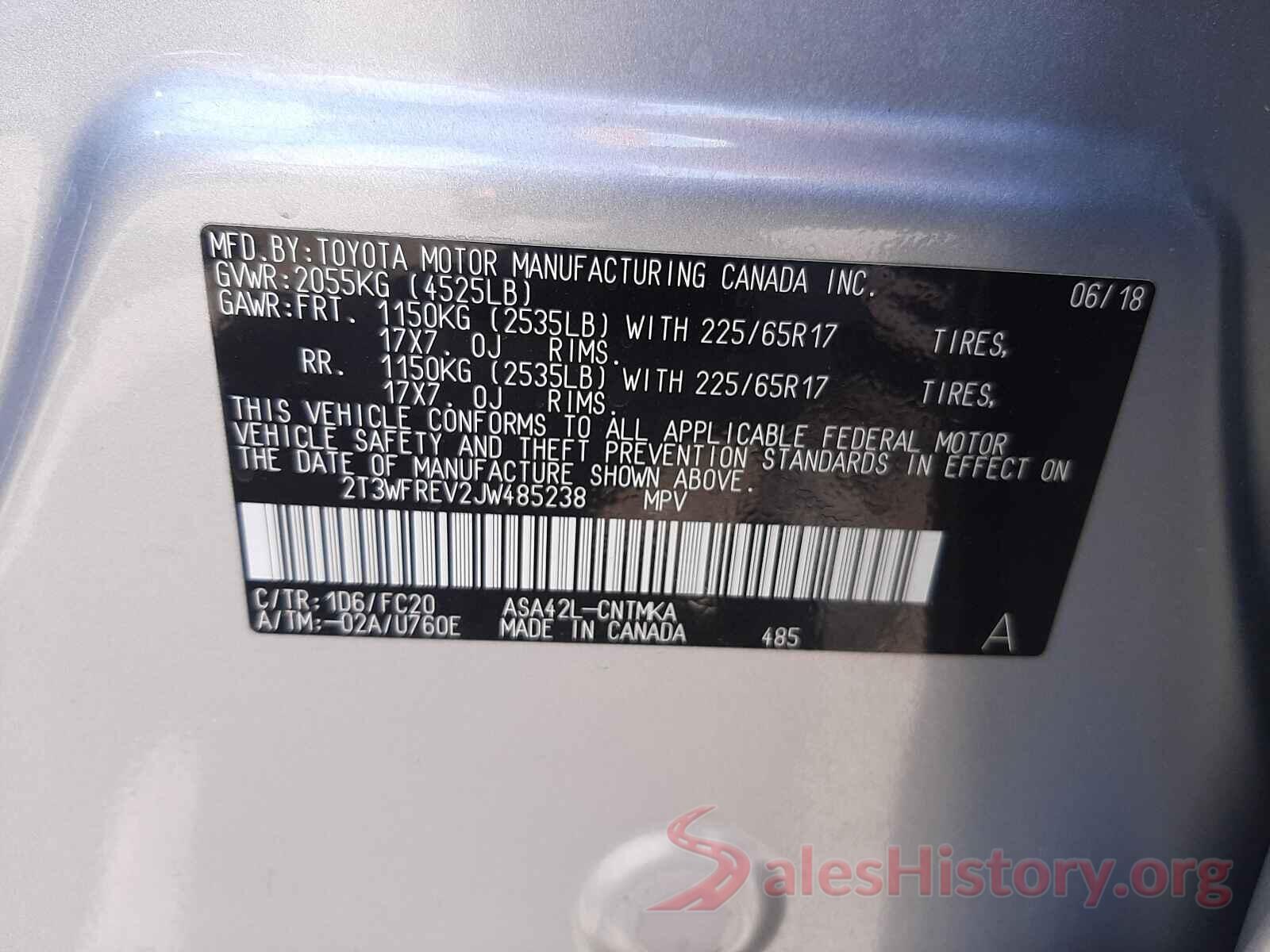 2T3WFREV2JW485238 2018 TOYOTA RAV4