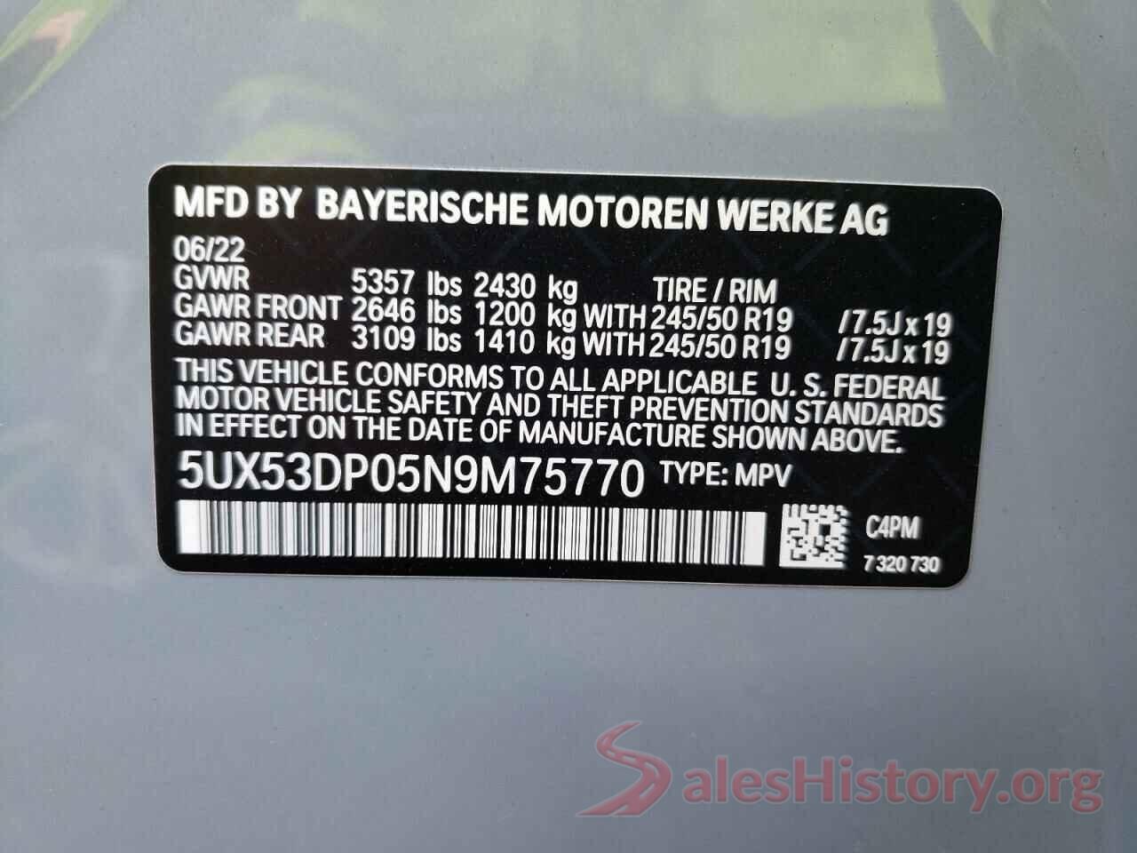 5UX53DP05N9M75770 2022 BMW X3