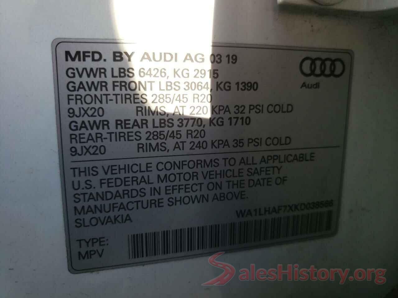 WA1LHAF7XKD038566 2019 AUDI Q7