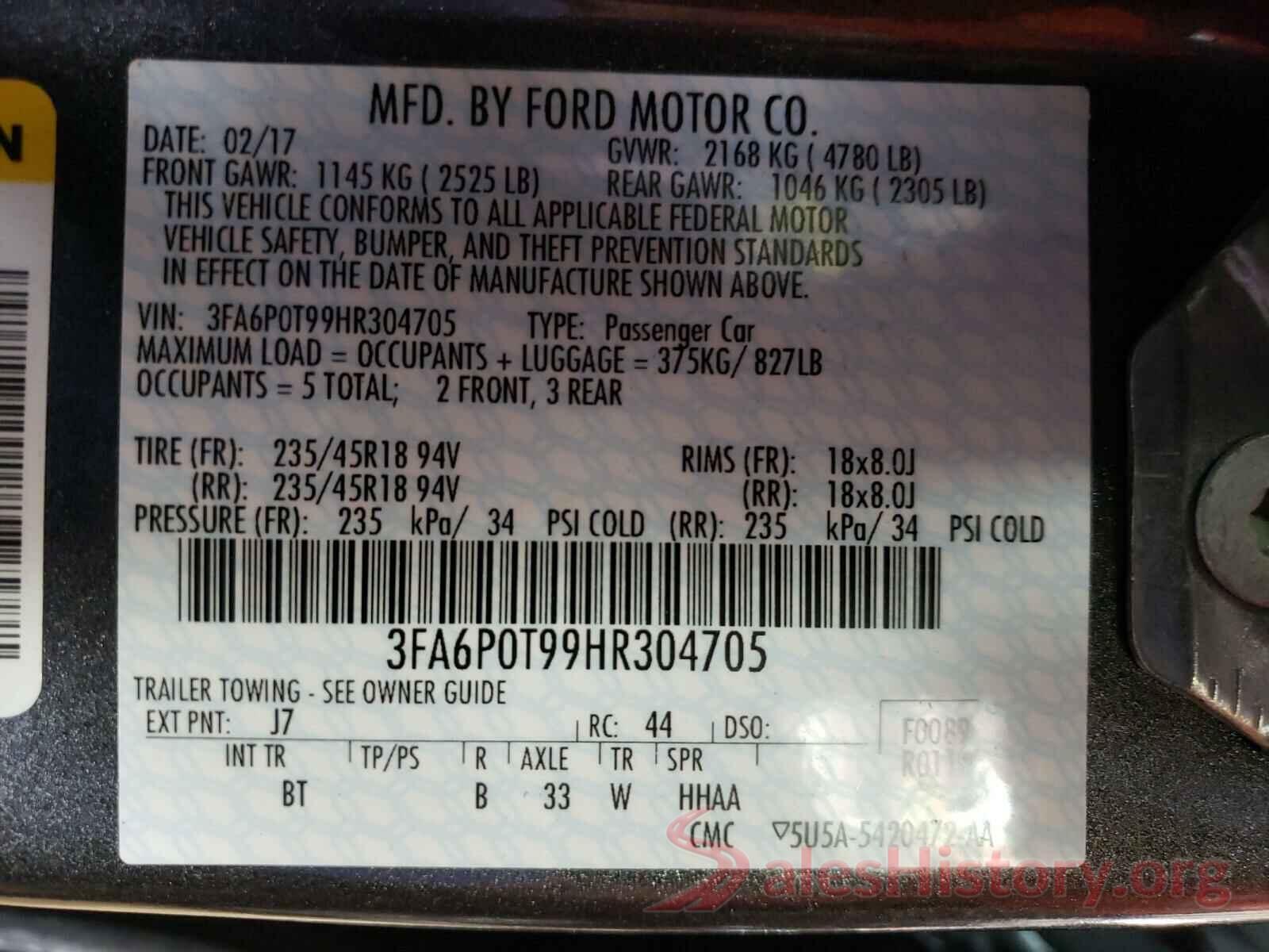 3FA6P0T99HR304705 2017 FORD FUSION